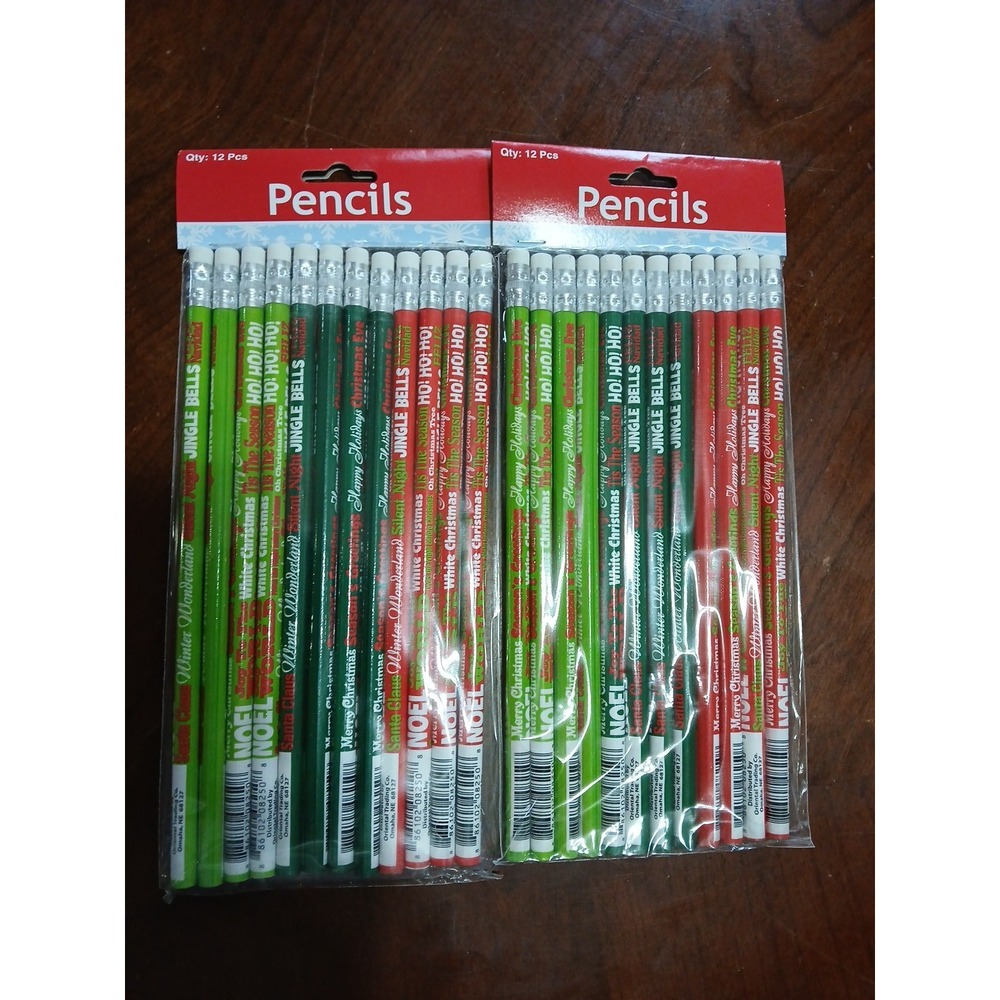 New Christmas Pencils 12 Pack ~ Qty 2- Green/Red/White